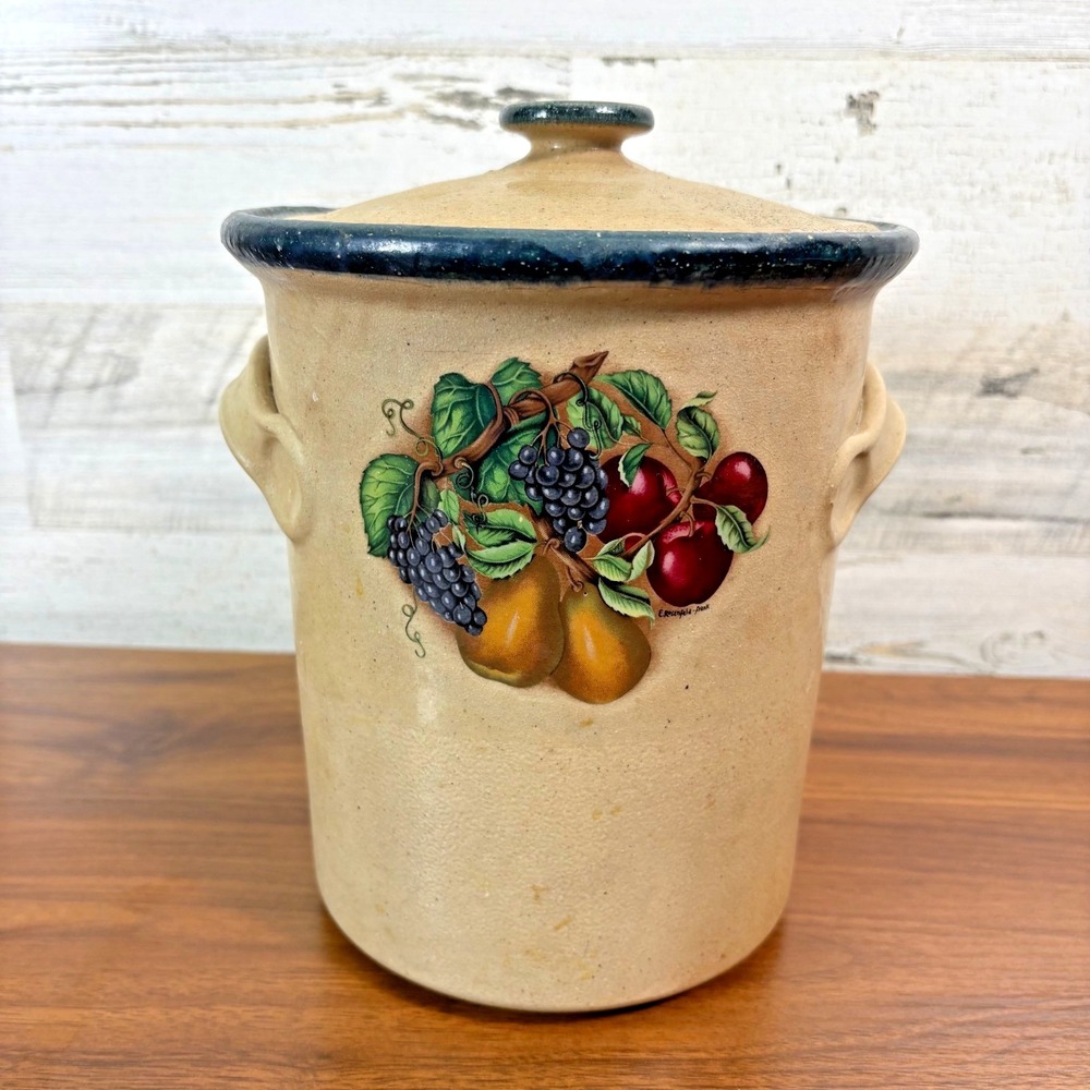 Monroe Salt Works‎ Pottery of Maine Northern Fruits 2002 8"x7" Vintage Canister
